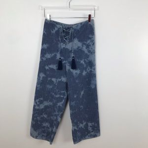 American Eagle Crop Pants Lace Up Burnout Blue